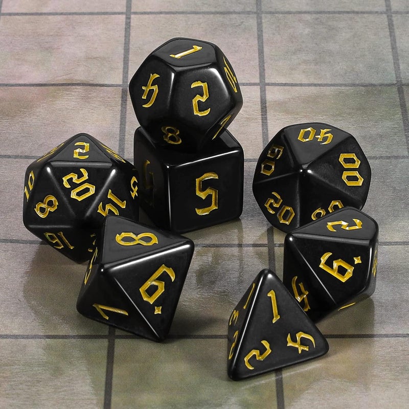 CiaraQ DND Polyhedral Dice Set with Dice Bag for Dungeons and Dragons RPG MTG Role Playing Table Games (Black+Gold Font) - Image 2